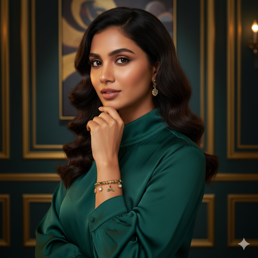 Festive Aura - Luxury Gold Charm Bracelet with Red Hearts & Green Holly | Anti - Tarnish | Xayah