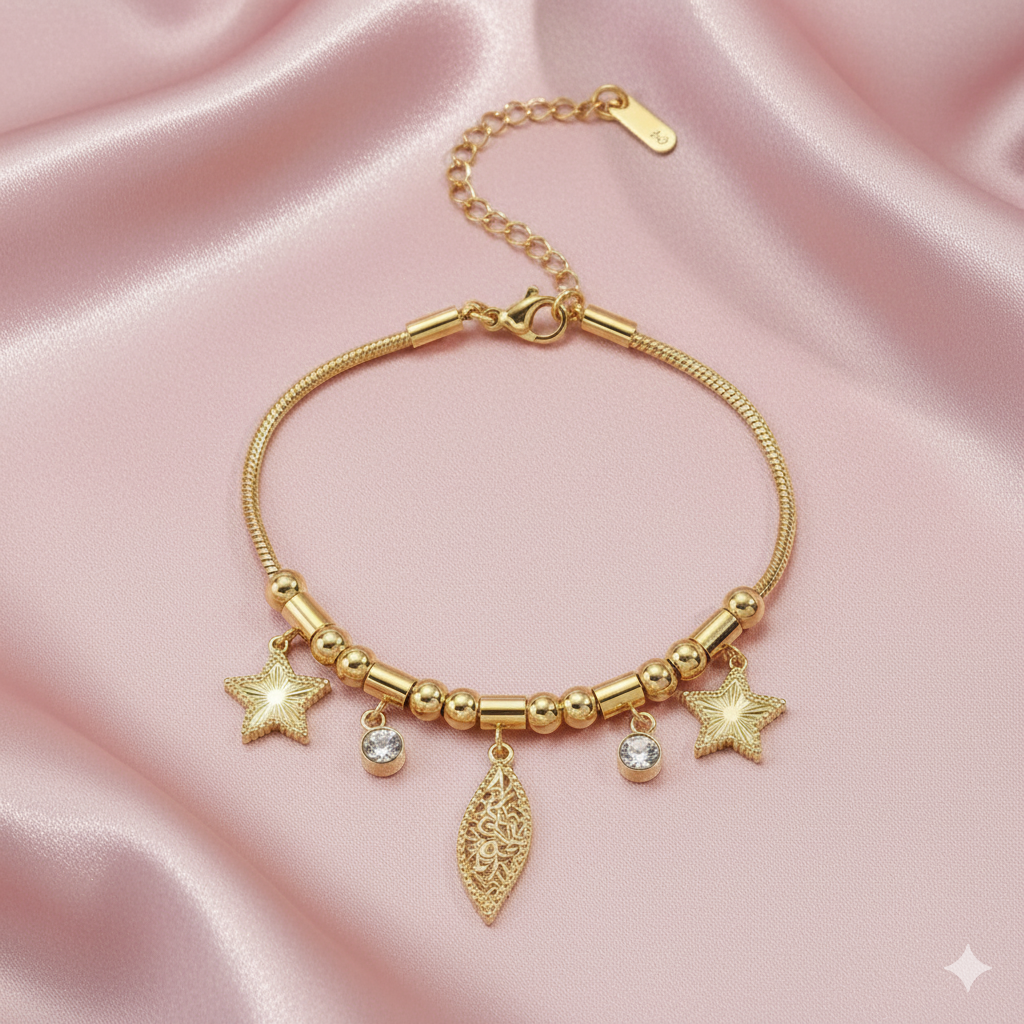 Stellar Elegance Gold Charm Bracelet – Luxury Minimalist Jewelry | Anti - Tarnish | Xayah