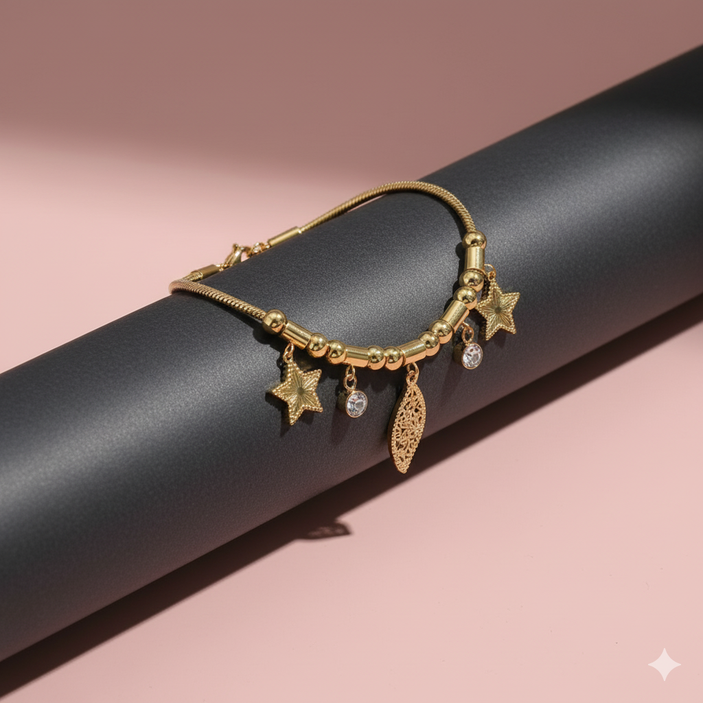 Stellar Elegance Gold Charm Bracelet – Luxury Minimalist Jewelry | Anti - Tarnish | Xayah