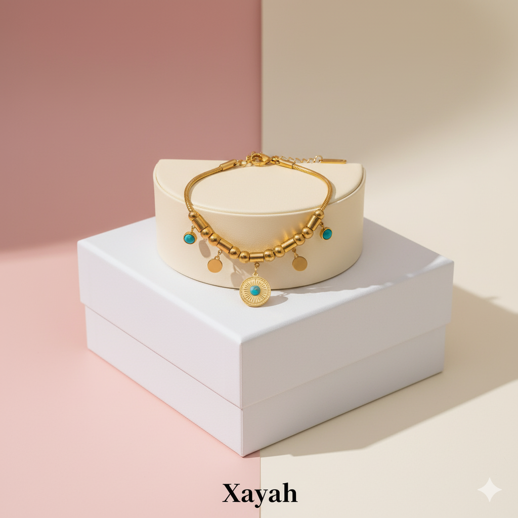 Aegean Glow Dainty Bracelet - Minimalist Gold & Turquoise Charm Bracelet | Anti - Tarnish | Xayah