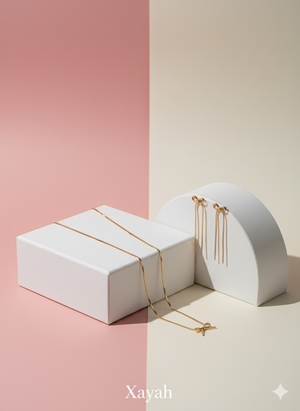 Whisper Bow Elegant Gold Chain Jewelry Trio | Anti - Tarnish | Xayah