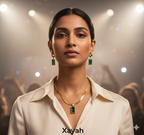 Green Zirconia & Gold Chain Necklace and Dangle Earring Set | Anti - Tarnish | Xayah