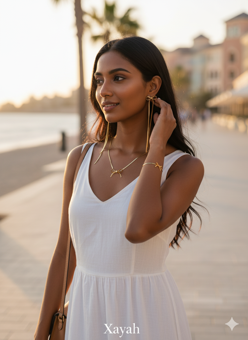 Whisper Bow Elegant Gold Chain Jewelry Trio | Anti - Tarnish | Xayah