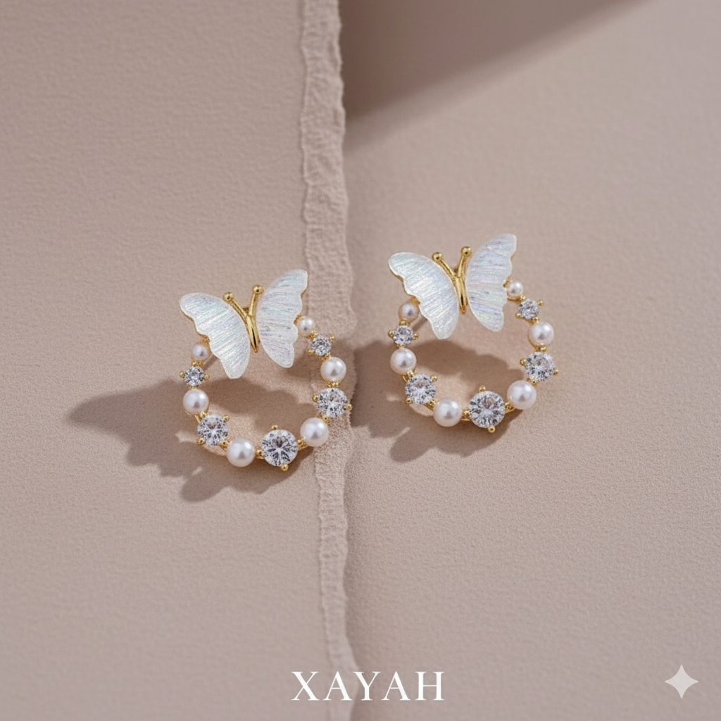 Aurora Butterfly Pearl Hoop Earrings | Xayah