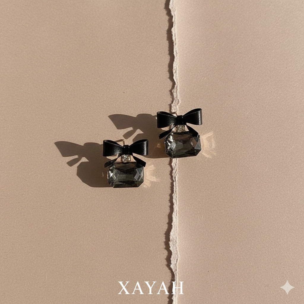 Noir Bow Crystal Stud Earrings | Xayah