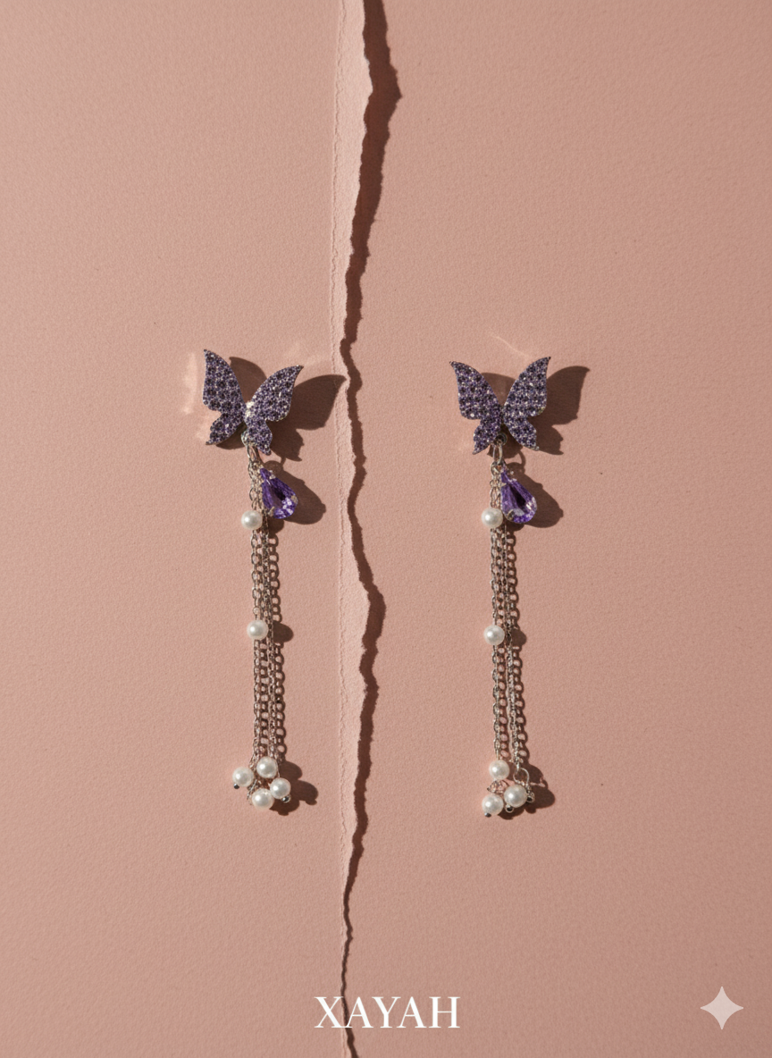 Amethyst Butterfly Dangle Earrings | Xayah