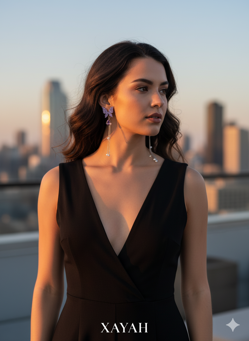 Amethyst Butterfly Dangle Earrings | Xayah