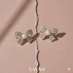 Crystal Bow Pearl Stud Earrings | Xayah