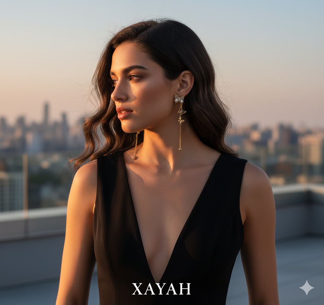 Golden Butterfly Dangle Earrings | Anti - Tarnish | Xayah