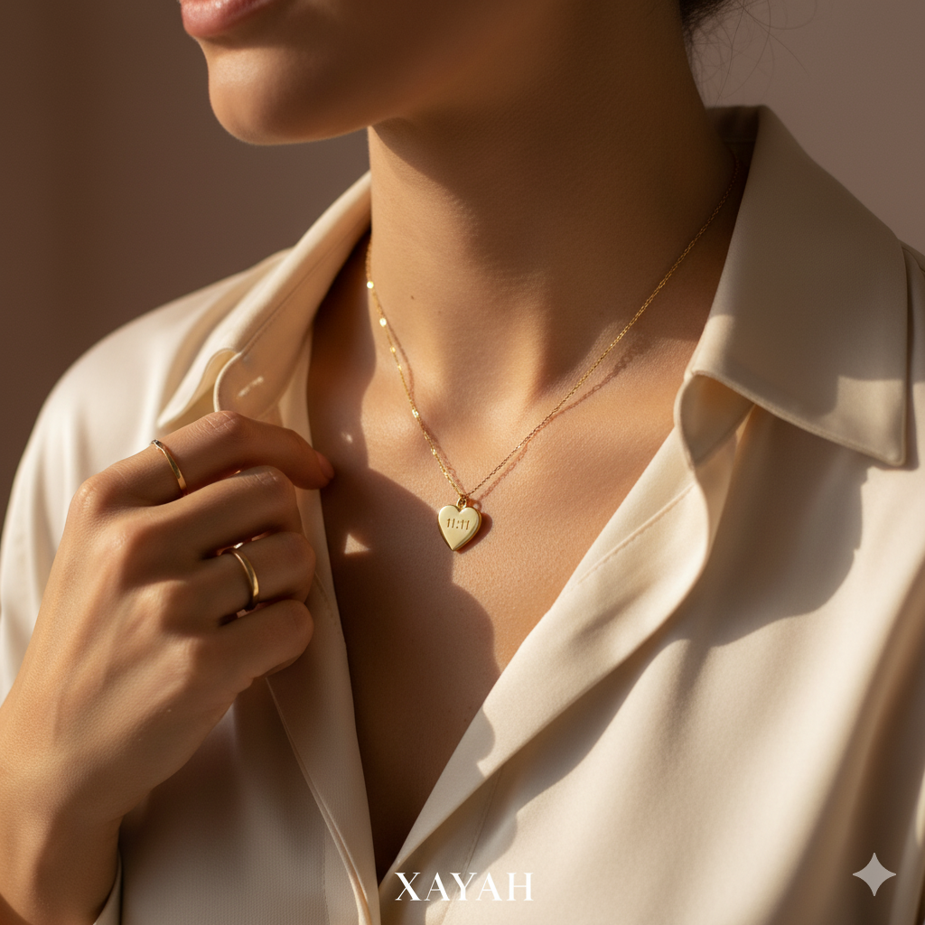 Make a Wish 11:11 Heart Pendant Necklace - Gold Plated Dainty Chain | Anti - Tarnish | Xayah
