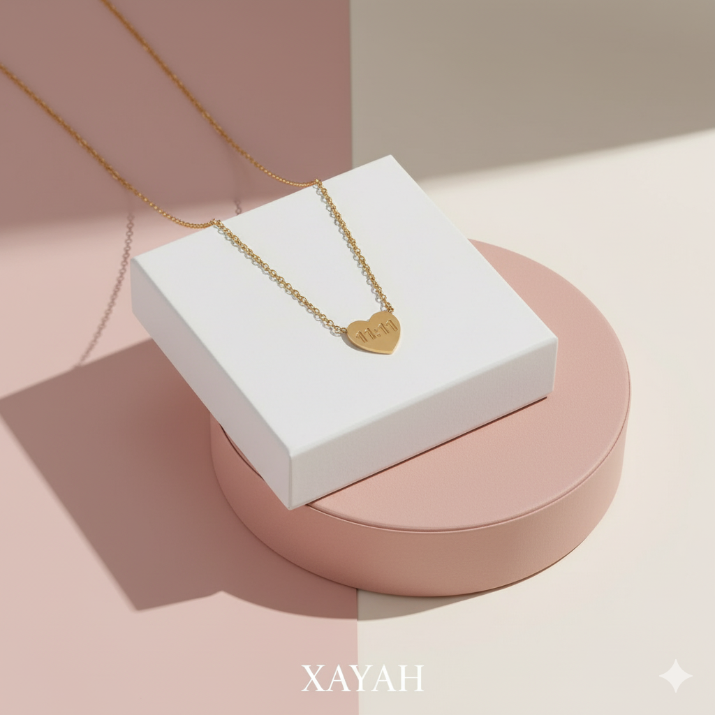Make a Wish 11:11 Heart Pendant Necklace - Gold Plated Dainty Chain | Anti - Tarnish | Xayah