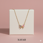 Luxe Dual Heart Necklace – Gold Bow & Crystal Sparkle |Anti - Tarnish | Xayah