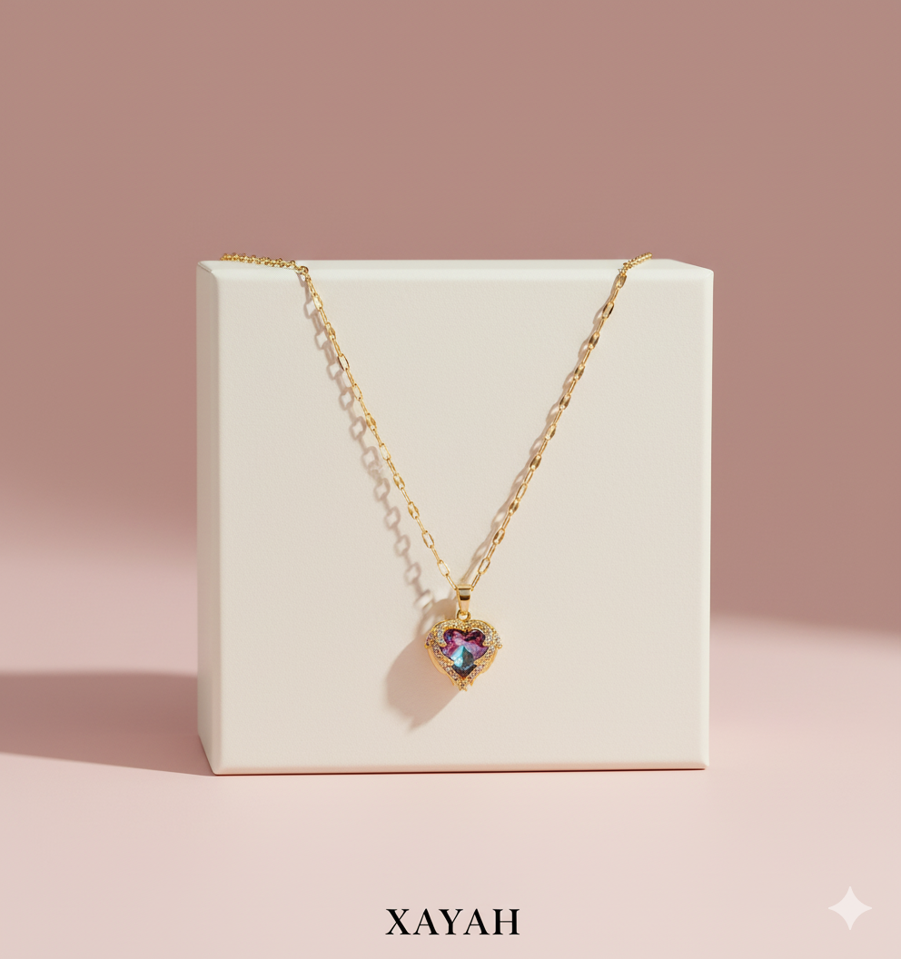 Mystic Heart Aura Crystal Necklace - Anti Tarnish Gold Vermeil | Xayah