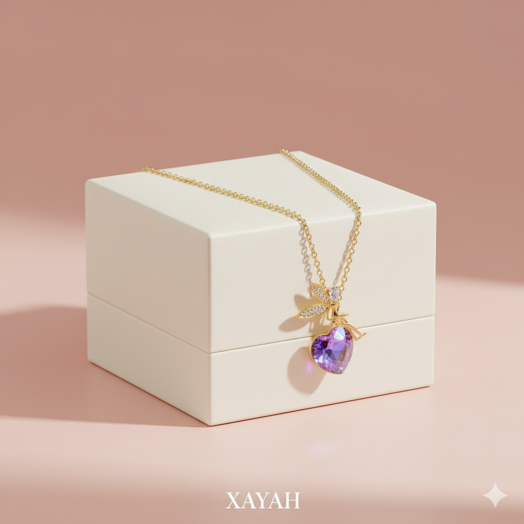 Enchanted Fairy Heart Necklace – Gold-Plated with Crystal |Anti - Tarnish | Xayah